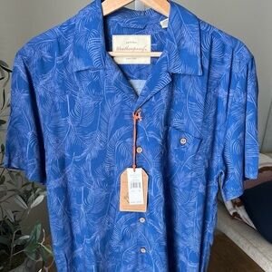 Weatherproof Vintage Navy Tropical Short Sleeve Button Up Shirt Size S NWT $60